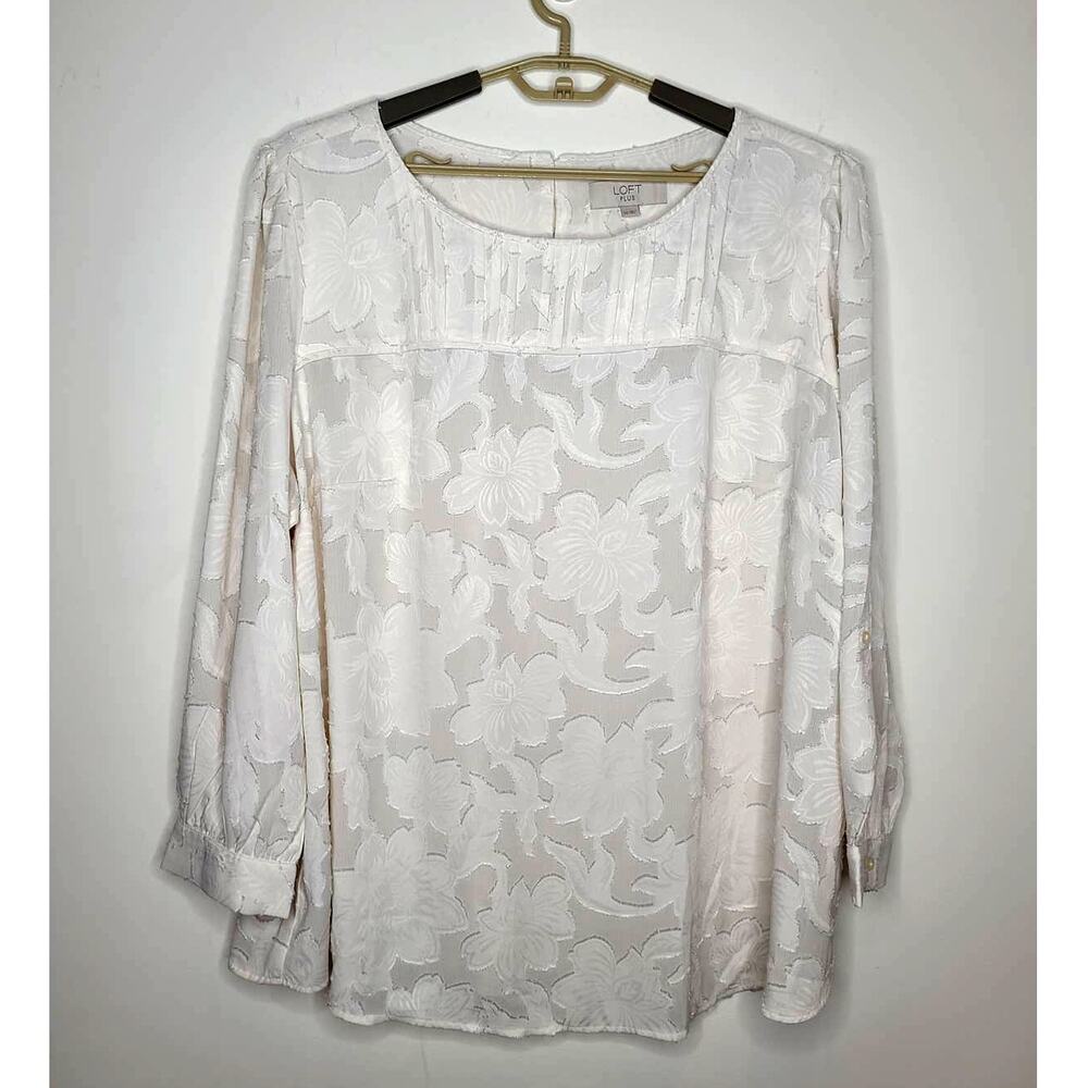 Ann Taylor Loft Plus white floral long sleeve blouse - 24